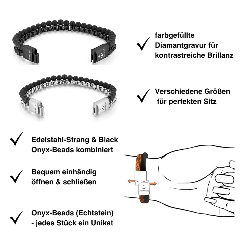 Armband Smutje (Multistrang) Edelstahl & Onyx