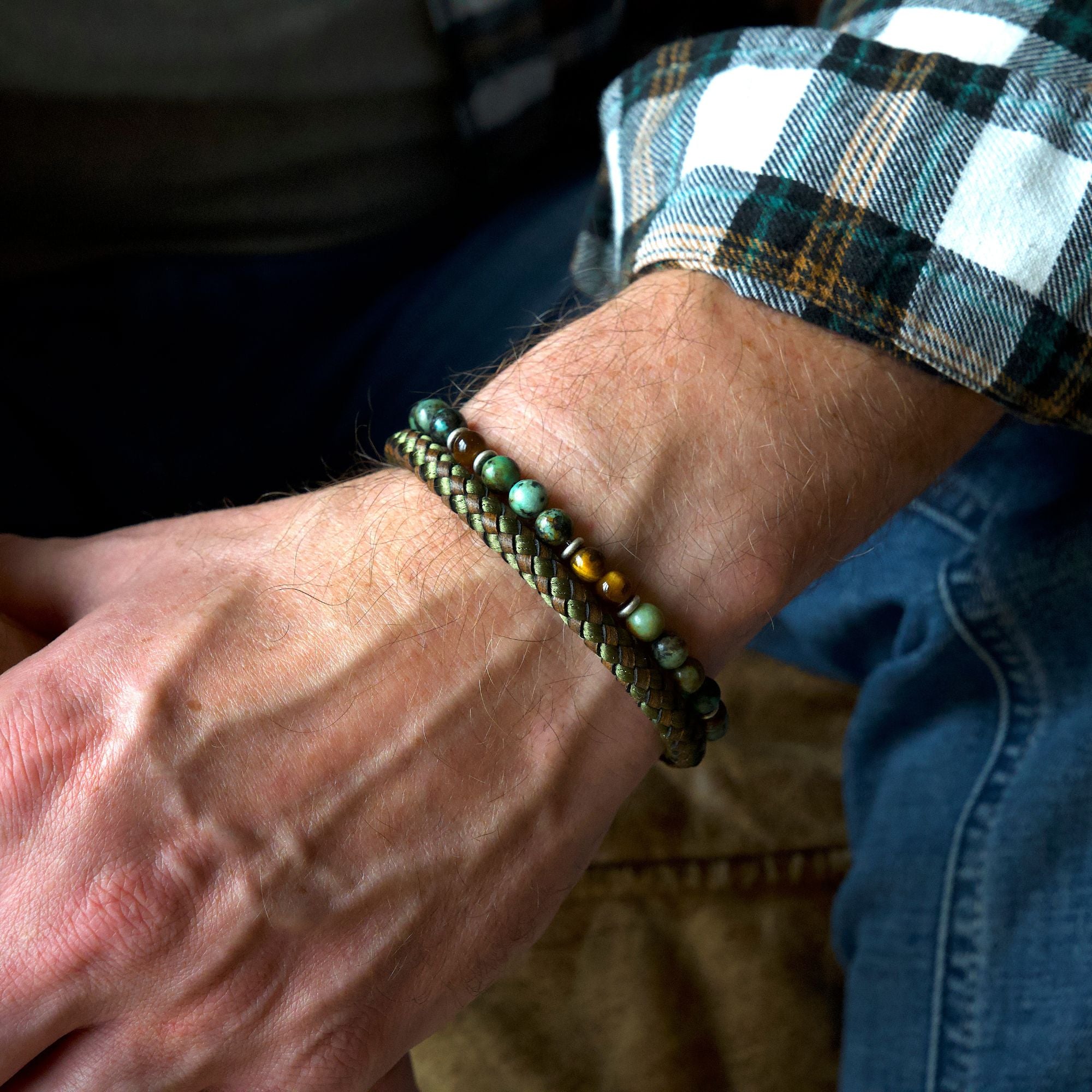 Armband Playa Beach (Multistrang) Tau Leder, African Turquoise & Tiger Eye