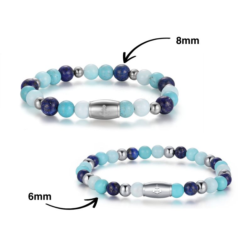 Armband Blue Playa mit Turquoise, Amazonit Jade, Lapis Lazuli und Edelstahl-Beads