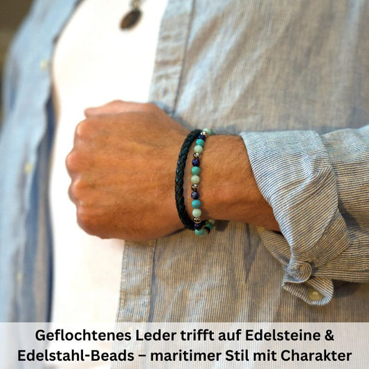 Armband Blue Playa (Multistrang) Vintage-Leder, Turquoise, Amazonit Jade & Lapis Lazuli