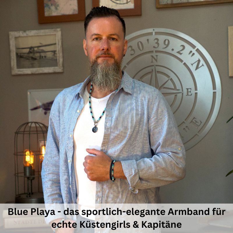 Armband Blue Playa (Multistrang) Vintage-Leder, Turquoise, Amazonit Jade & Lapis Lazuli