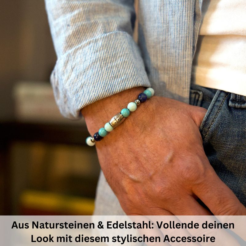 Armband Blue Playa mit Turquoise, Amazonit Jade, Lapis Lazuli und Edelstahl-Beads