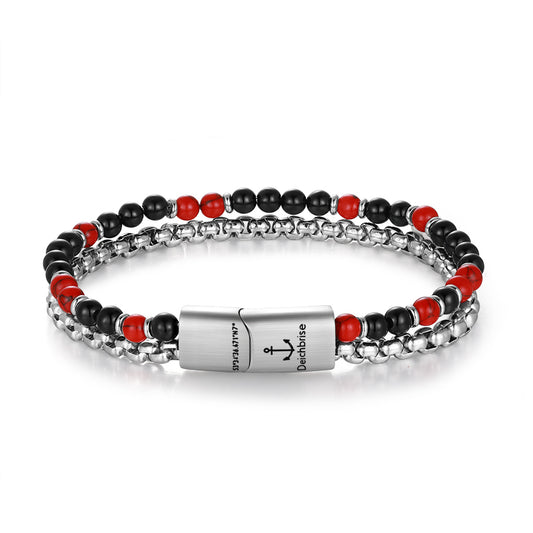 Armband Küstenbrandung (Multistrang) Onyx & Red Turquoise (Küstengirls)