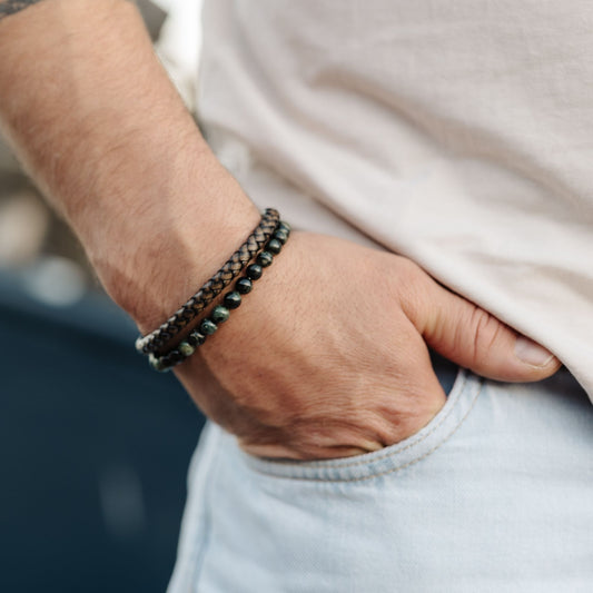 Armband Meerbrise (Multistrang) Leder & Kambaba Jasper