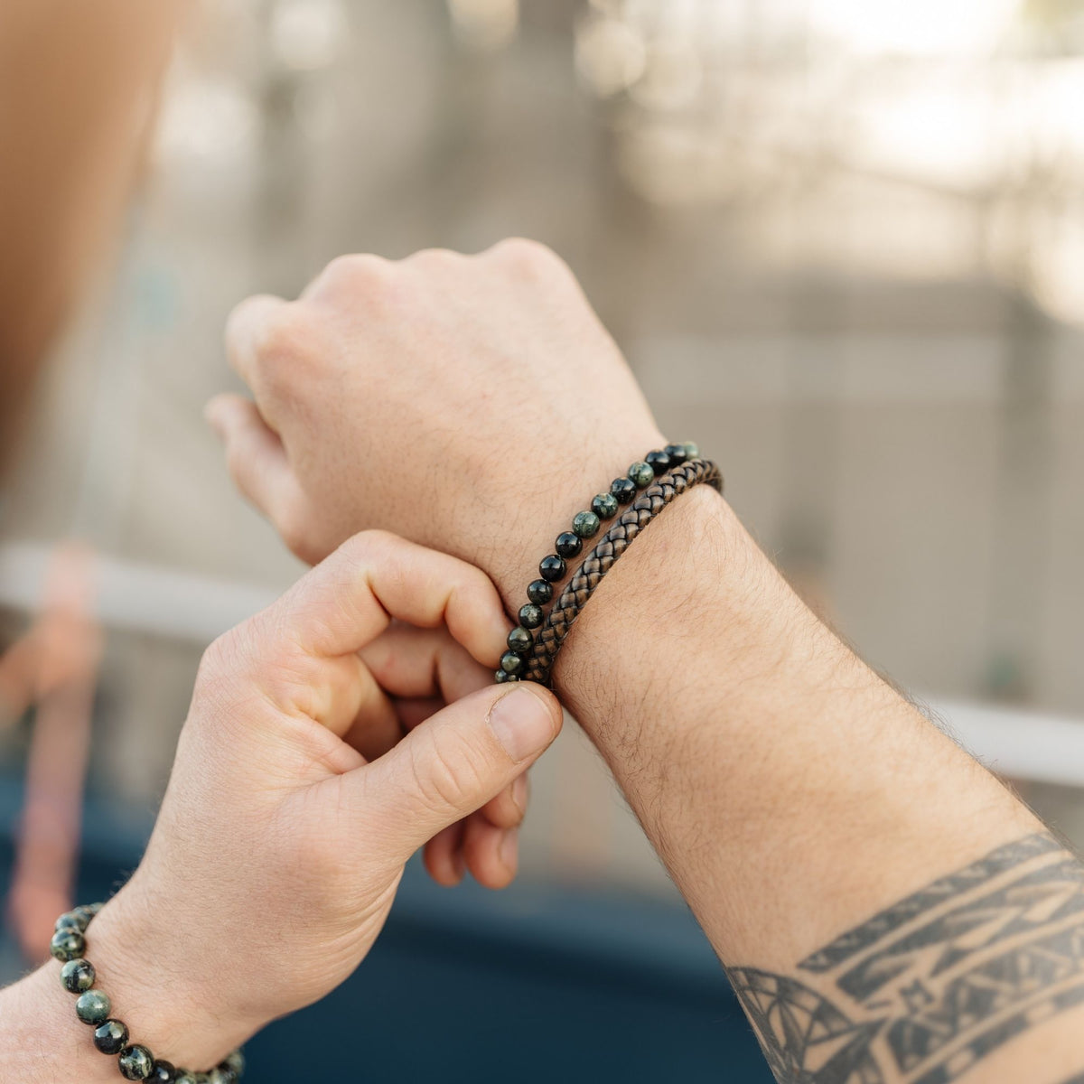 Armband Meerbrise (Multistrang) Leder & Kambaba Jasper