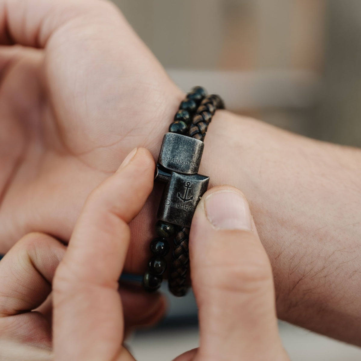 Armband Meerbrise (Multistrang) Leder & Kambaba Jasper