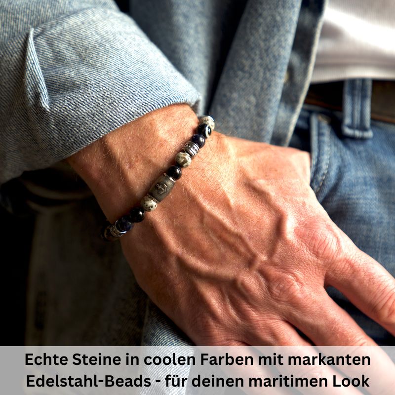 Armband Meereswellen mit Achat, Feuerstein, Sodalith & Edelstahl