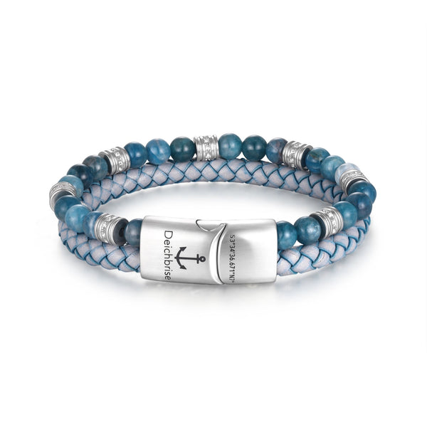 Armband Ocean Line (Multistrang) Leder, Blauer Apatit & Edelstahl