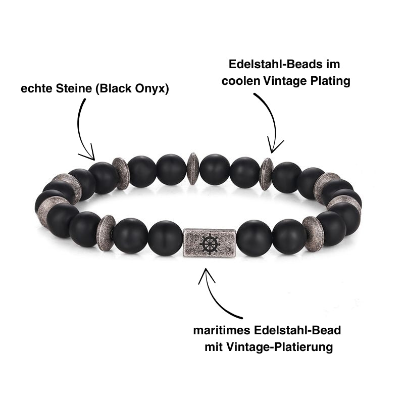 Armband Paguera (Onyx-Edelstahl-Steuerrad-Bead)