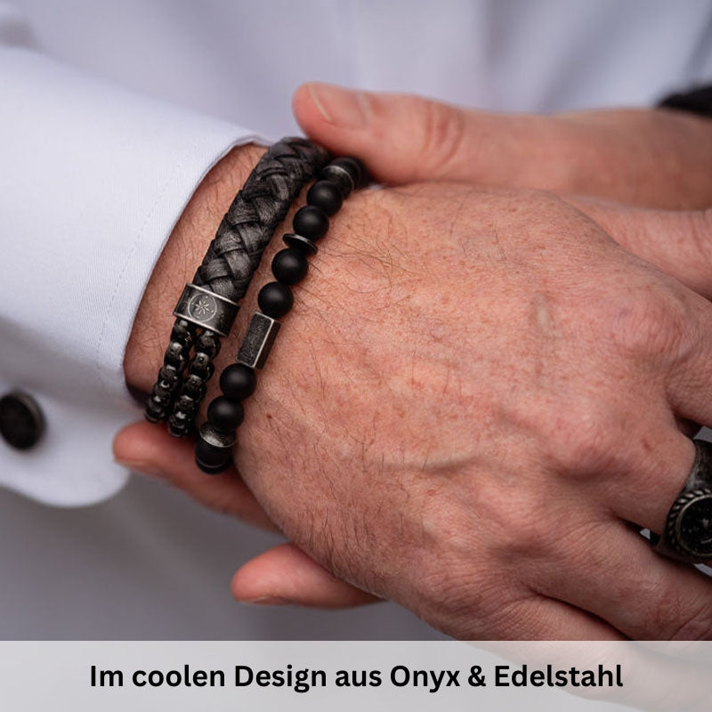 Armband Paguera (Onyx-Edelstahl-Steuerrad-Bead)