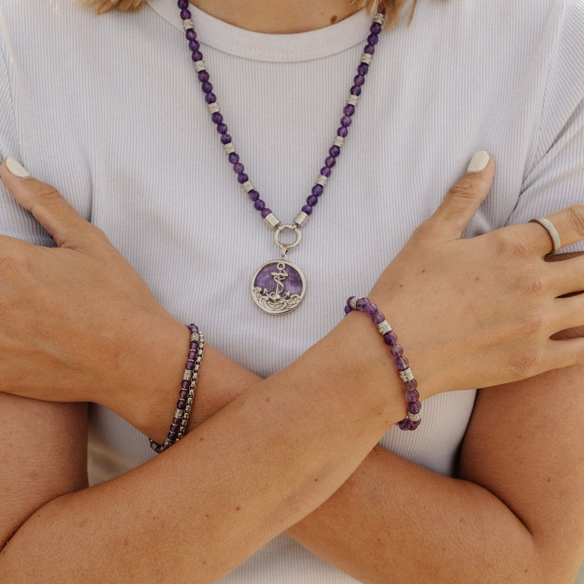Armband Velvet Sea (Multistrang) Amethyst & Edelstahl