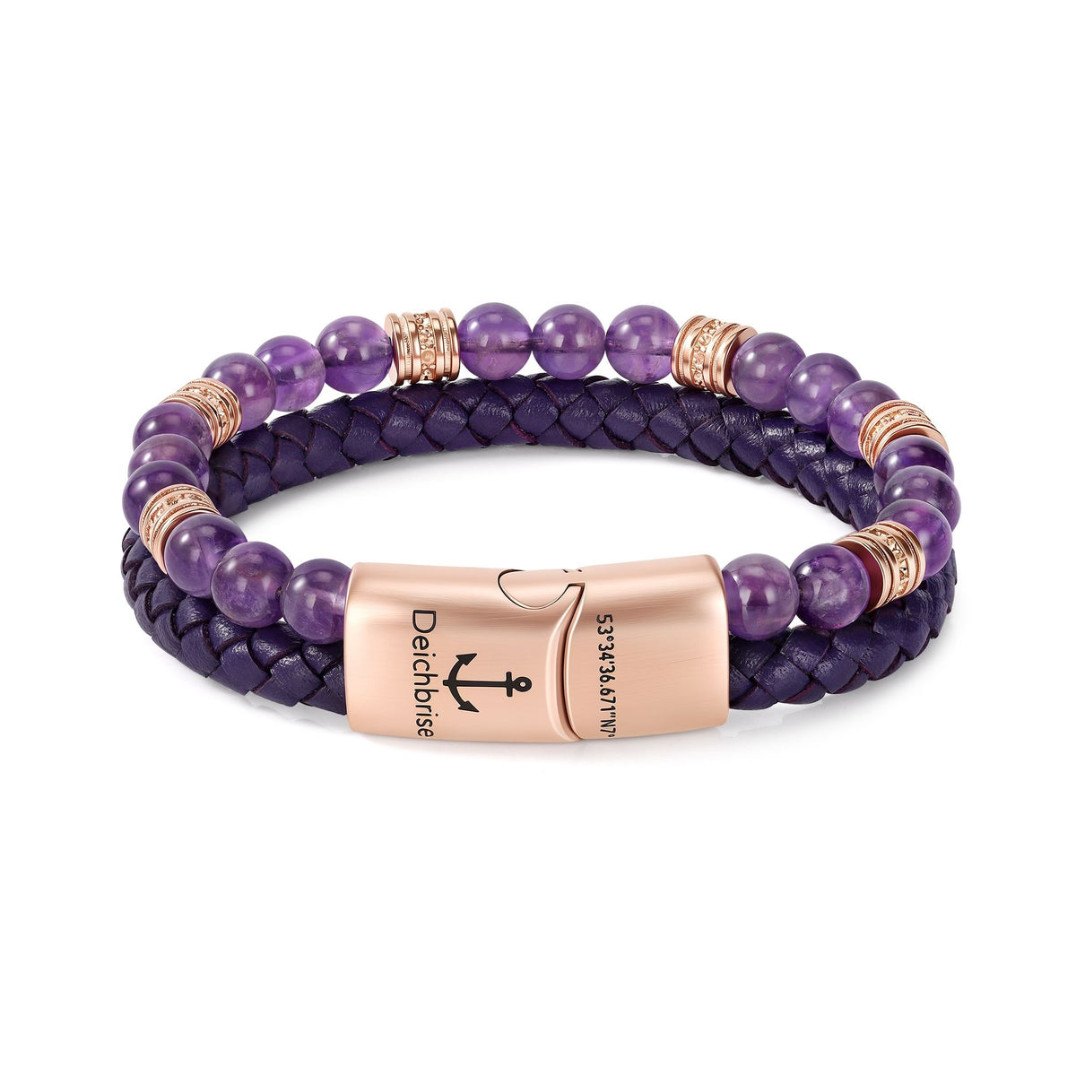 Armband Velvet Sea (Multistrang) Leder, Amethyst & Edelstahl