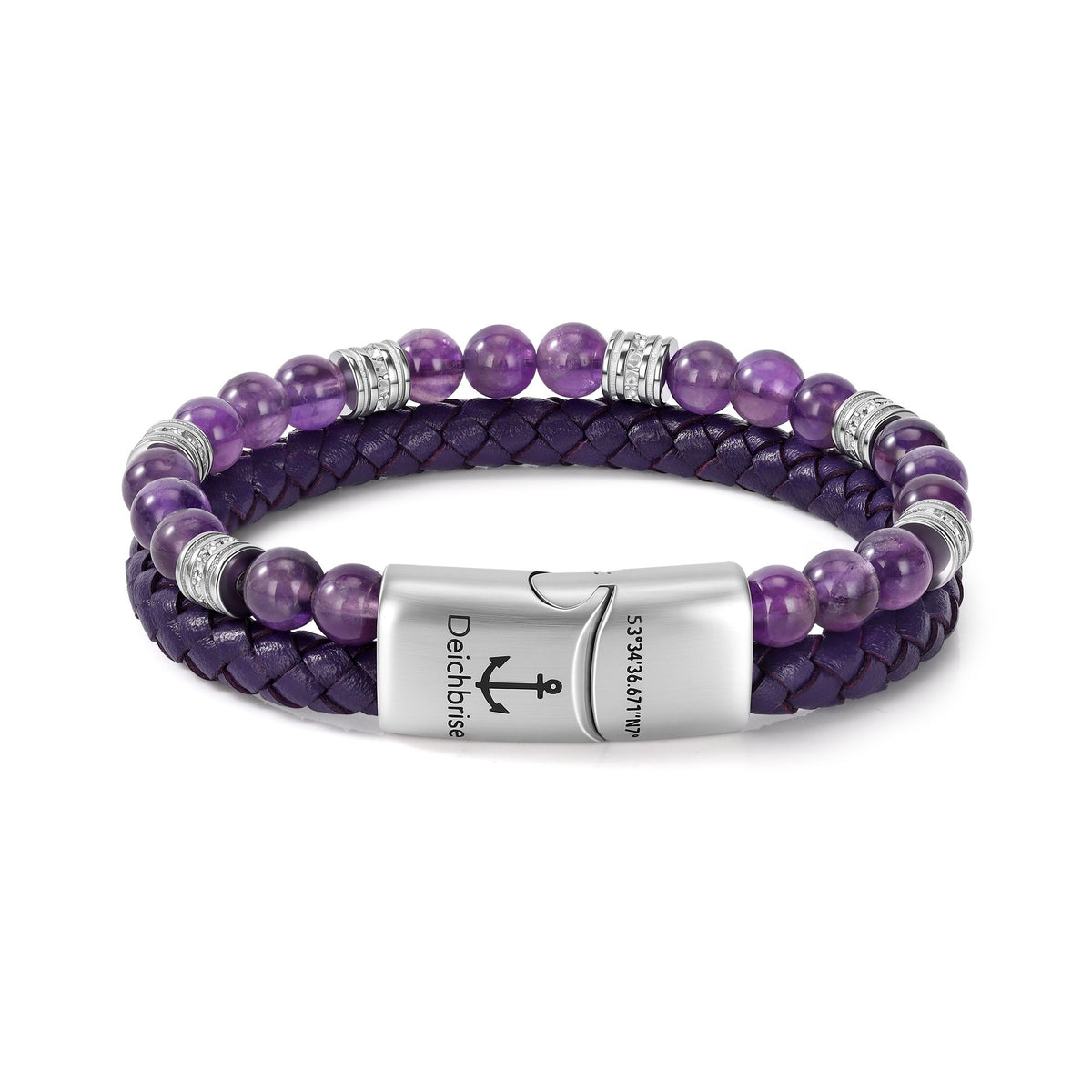 Armband Velvet Sea (Multistrang) Leder, Amethyst & Edelstahl
