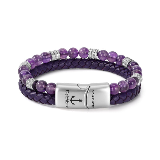 Armband Velvet Sea (Multistrang) Leder, Amethyst & Edelstahl