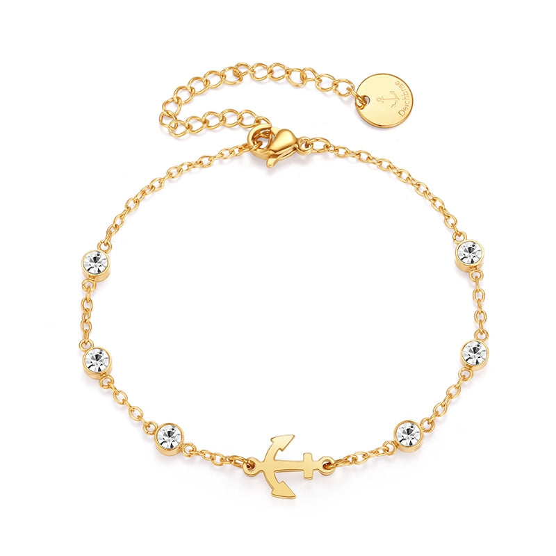 Armband aus Edelstahl Anker (mit Zirkonia-Steinen)