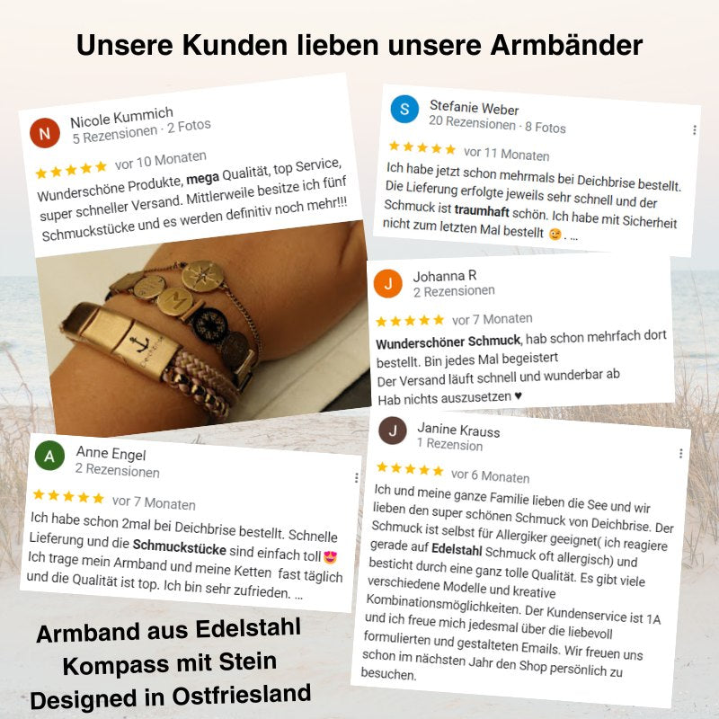 Armband aus Edelstahl Kompass mit Stein