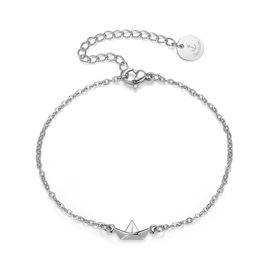 Armband Papierschiffchen aus Edelstahl in Silber mit Verlängerungskette