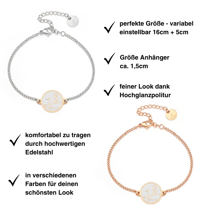 Armband aus Edelstahl mit Möwe - Leuchtturm - Moin