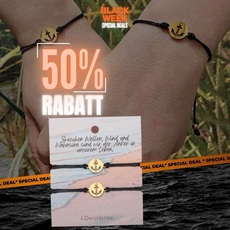 Freundschaftsarmbänder Anker (2 Stück) aus Wachs-Seil & Edelstahl