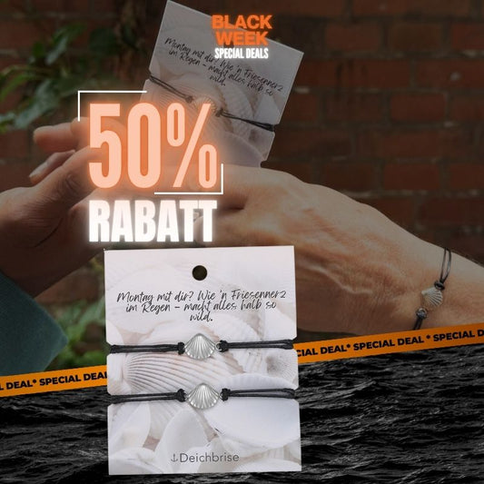 Freundschaftsarmbänder Muschel (2 Stück) aus Wachs-Seil & Edelstahl