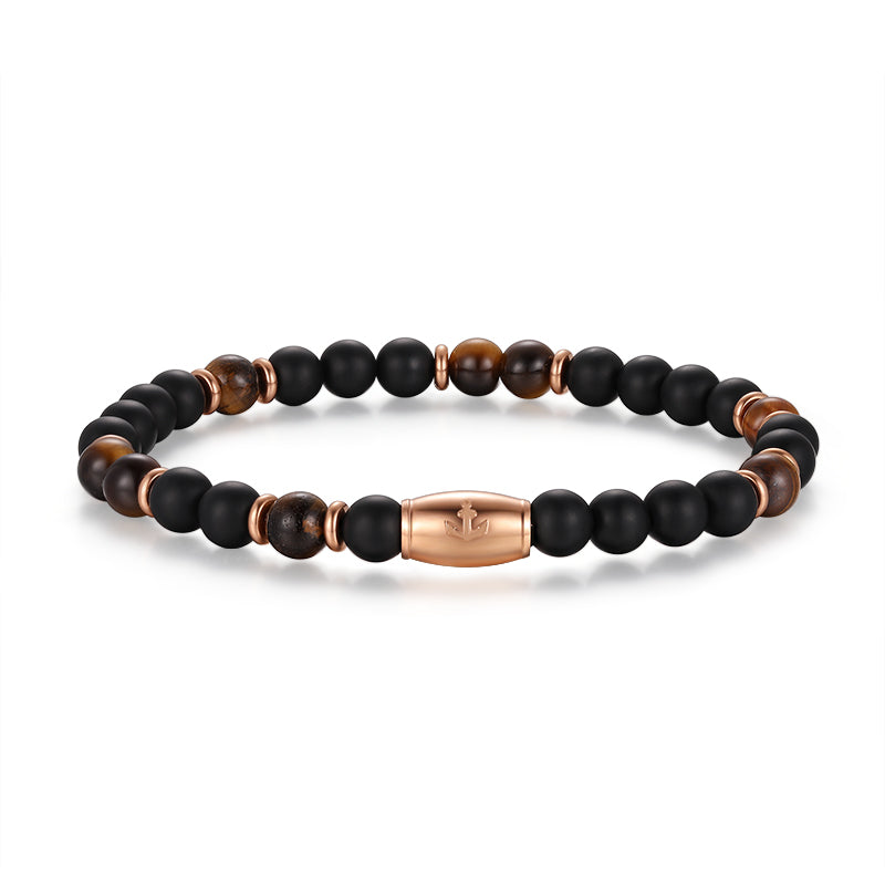Armband Black Beach Onyx, Tiger-Eye, Edelstahl
