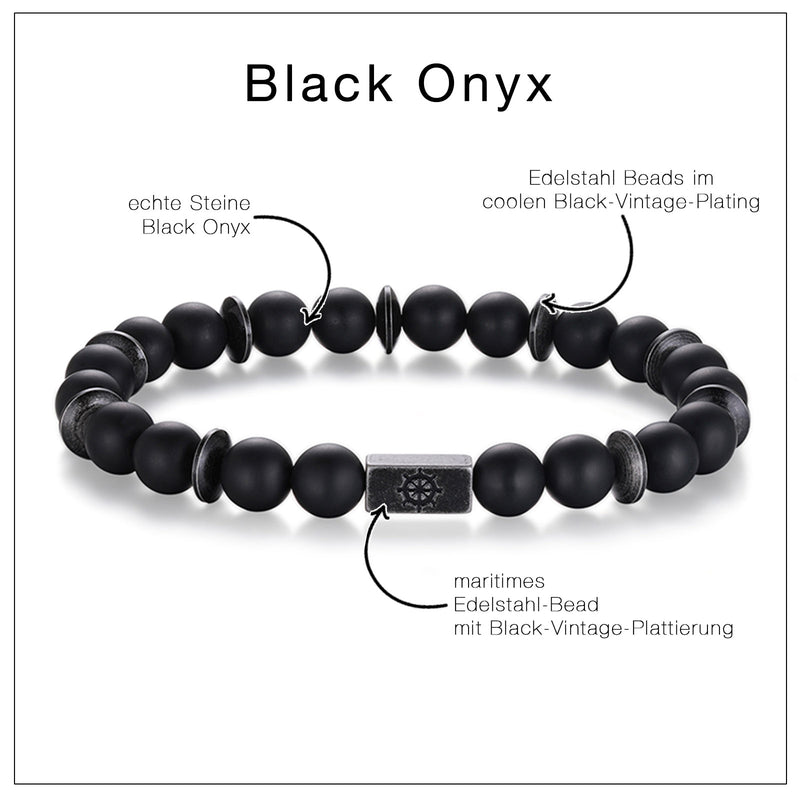 Armband Paguera (Onyx-Edelstahl-Steuerrad-Bead)