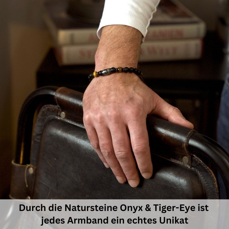Armband Black Beach Onyx, Tiger-Eye, Edelstahl