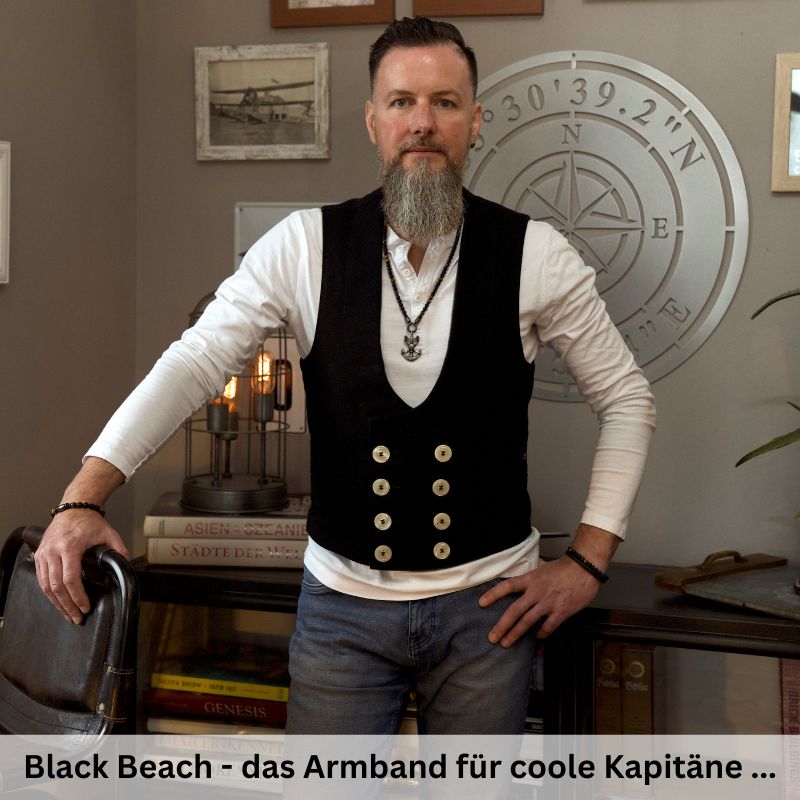 Armband Black Beach Onyx, Tiger-Eye, Edelstahl