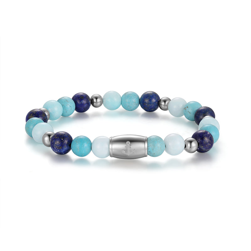 Armband Blue Playa mit Turquoise, Amazonit Jade, Lapis Lazuli und Edelstahl-Beads