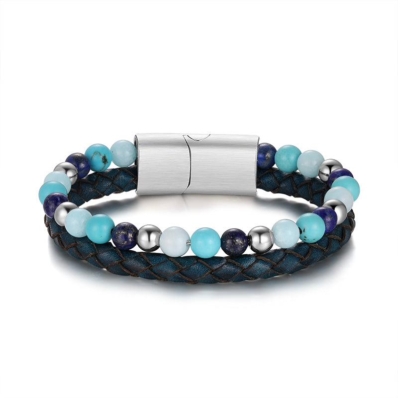 Armband Blue Playa (Multistrang) Vintage-Leder, Turquoise, Amazonit Jade & Lapis Lazuli