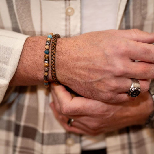 Armband Cala Mendia (Multistrang) Leder, Picture Jasper & Apatit