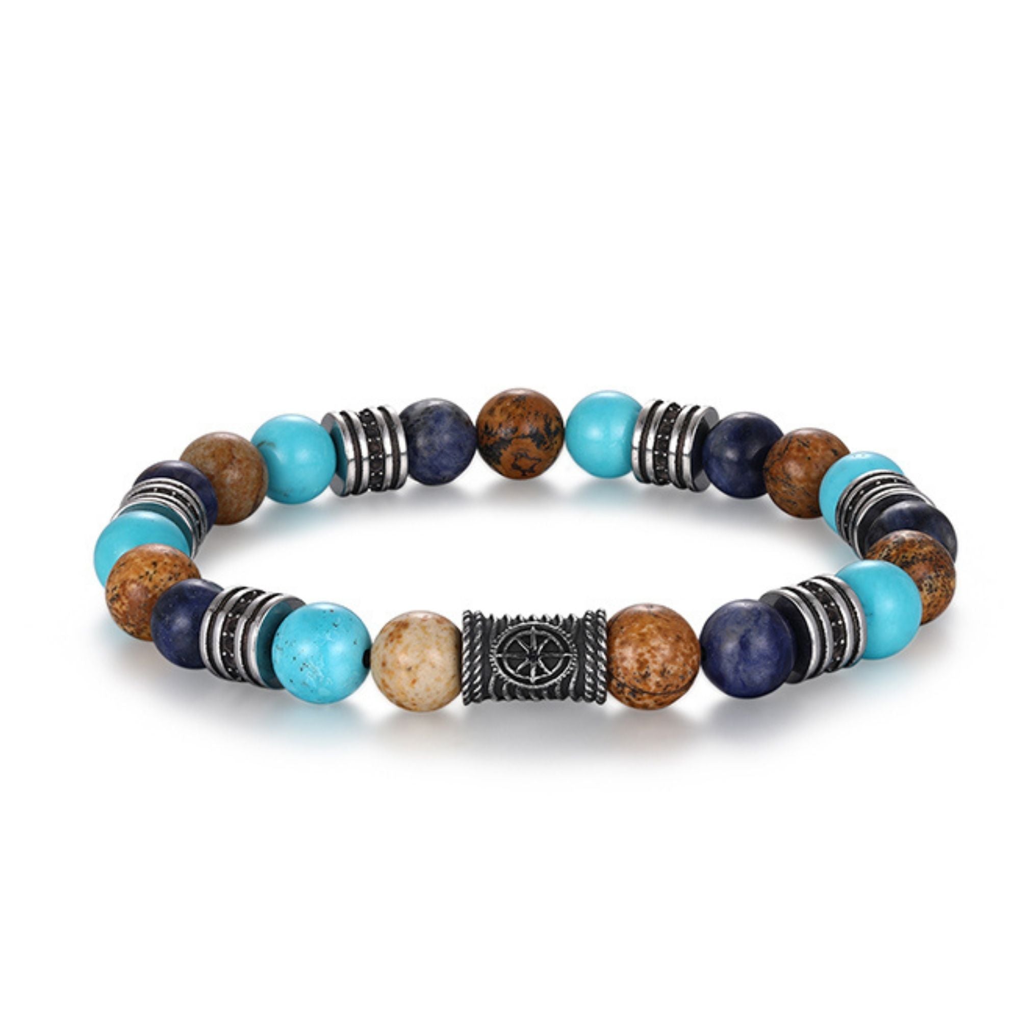Armband Cala Varques aus Edelstahl, Picture Jasper, Turquoise & Sodalith