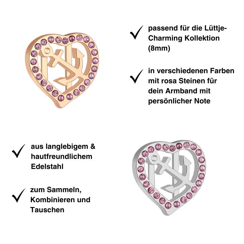 Charm Ankerliebe mit rosa Steinen (Lüttje-Charming)
