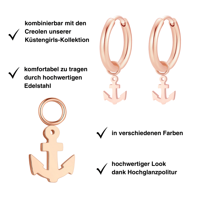 Charm für Ohrringe (Creolen) Anker aus Edelstahl (Paar)