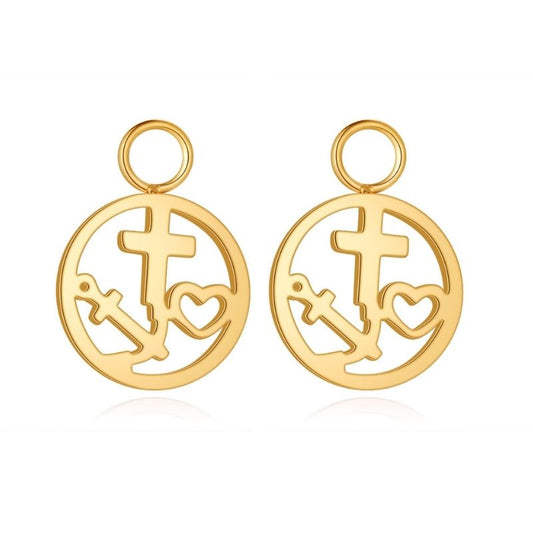 Charm-Paar Glaube Liebe Hoffnung im Kreis für Creolen aus Edelstahl in Gold