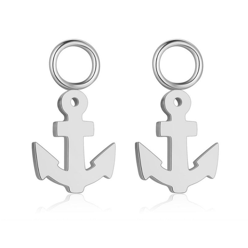 Charm für Ohrringe (Creolen) Anker groß aus Edelstahl (Paar)