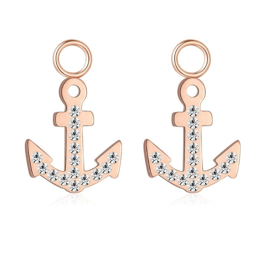 Charm für Ohrringe (Creolen) Anker (groß) aus Edelstahl mit Steinen (Paar)