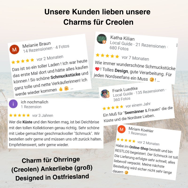Charm für Ohrringe (Creolen) Ankerliebe (groß) aus Edelstahl (Paar)