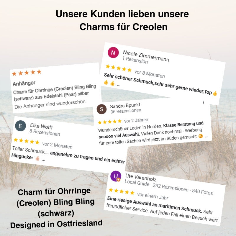 Charm für Ohrringe (Creolen) Bling Bling (schwarz) aus Edelstahl (Paar)