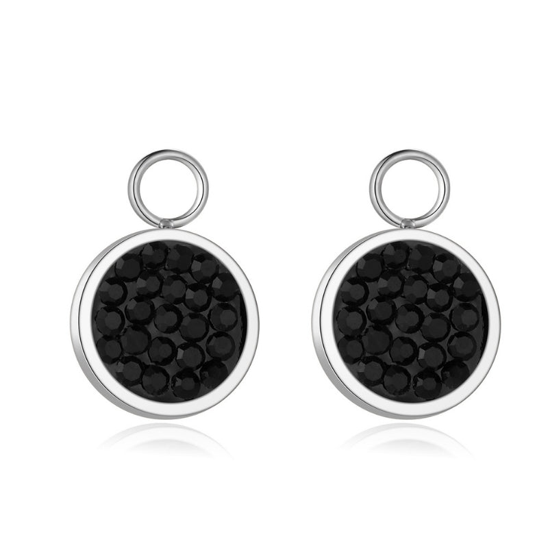 Charm für Ohrringe (Creolen) Bling Bling (schwarz) aus Edelstahl (Paar)