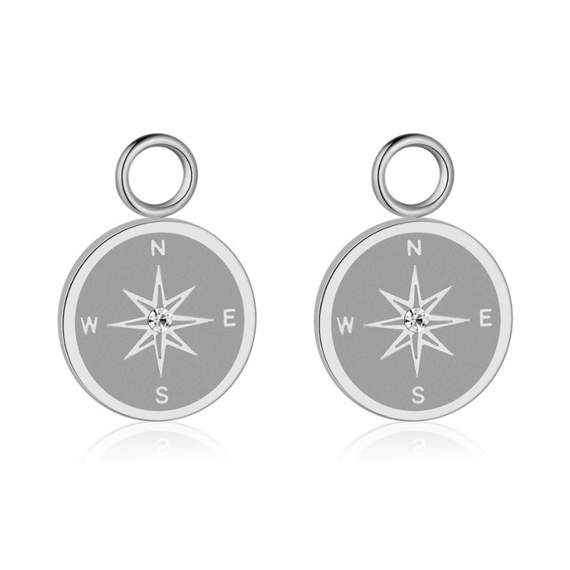 Charm für Ohrringe (Creolen) Kompass (mit Stein) aus Edelstahl (Paar)