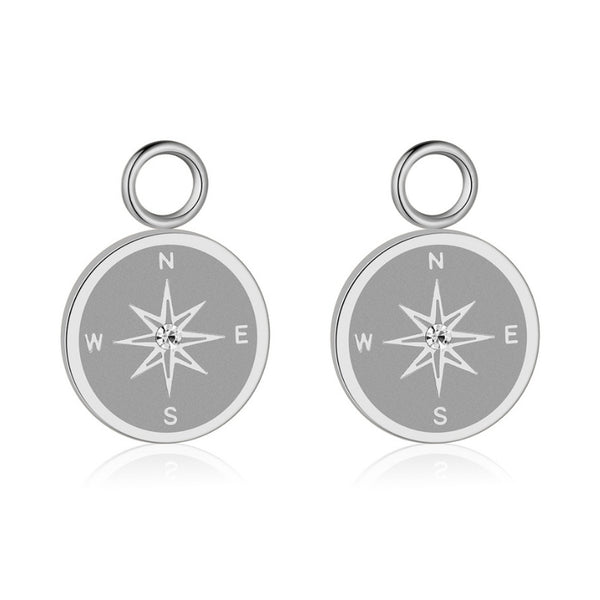 Charm für Ohrringe (Creolen) Kompass (mit Stein) aus Edelstahl (Paar)