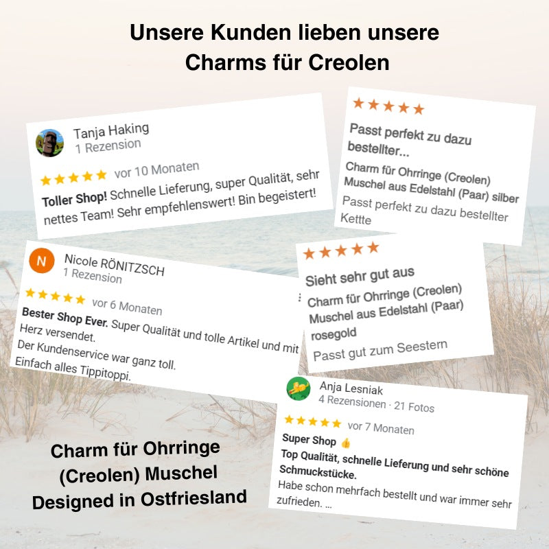 Charm für Ohrringe (Creolen) Muschel aus Edelstahl (Paar)