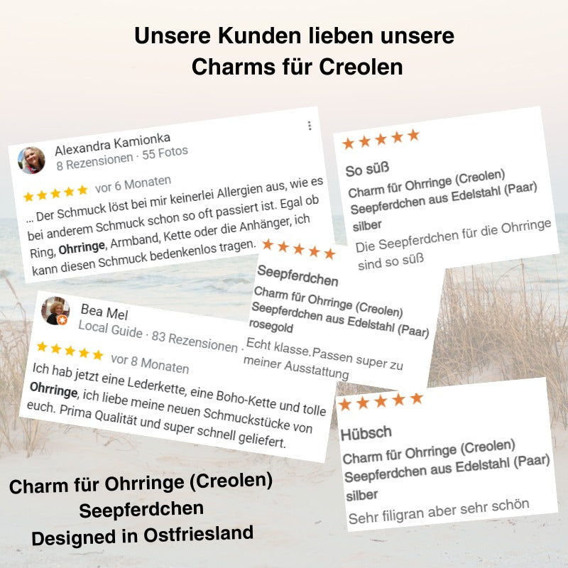 Charm für Ohrringe (Creolen) Seepferdchen aus Edelstahl (Paar)