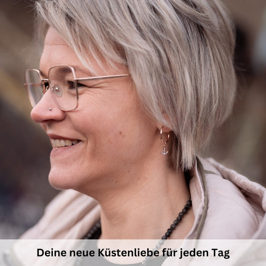 Charm für Ohrringe (Creolen) Anker (groß) aus Edelstahl mit Steinen (Paar)