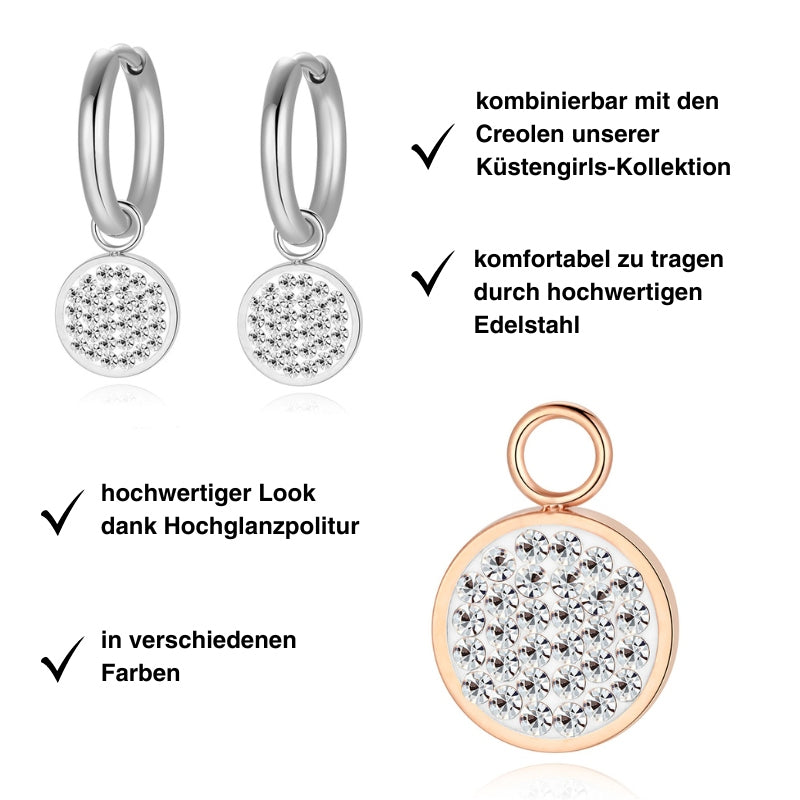 Charm für Ohrringe (Creolen) Bling Bling (weiss) aus Edelstahl (Paar)