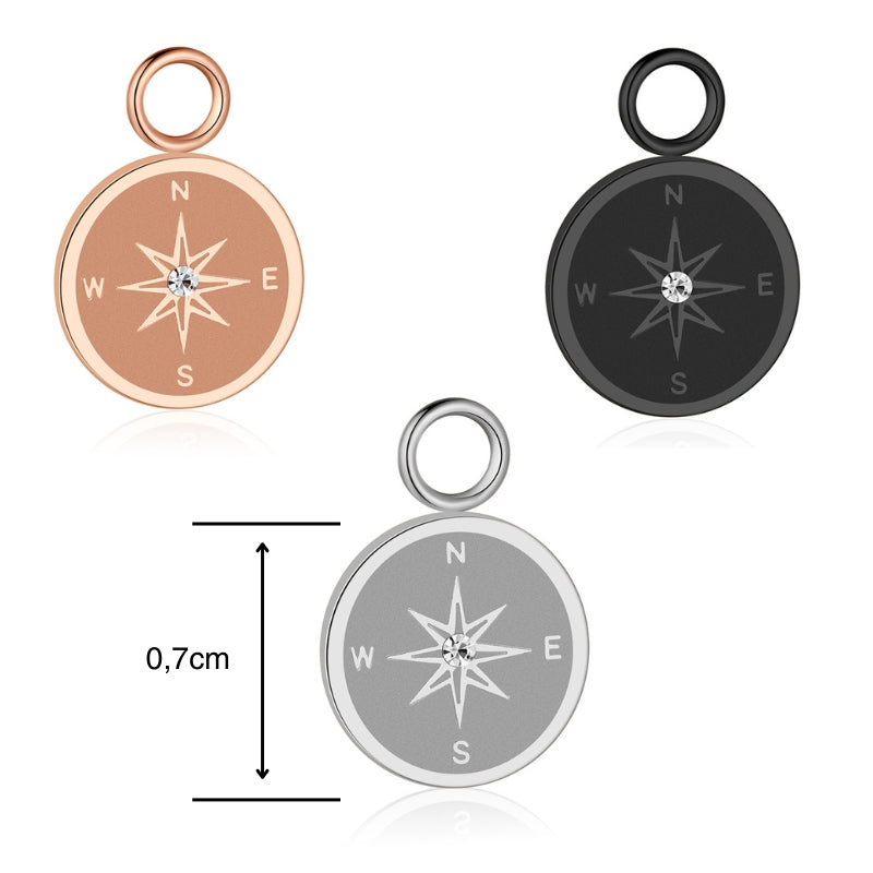Charm für Ohrringe (Creolen) Kompass (mit Stein) aus Edelstahl (Paar)