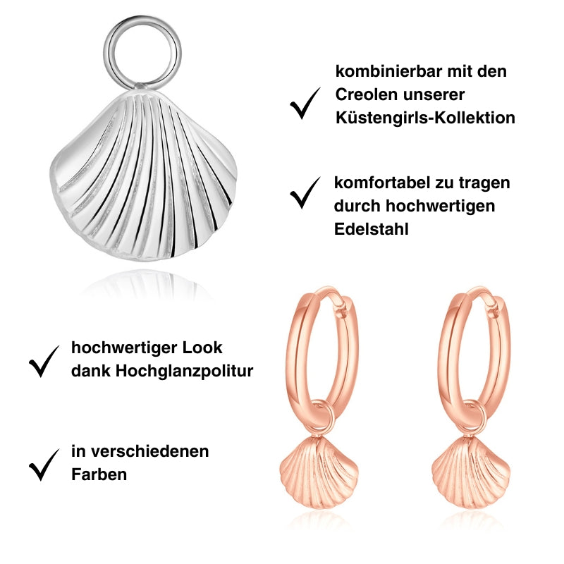 Charm für Ohrringe (Creolen) Muschel aus Edelstahl (Paar)