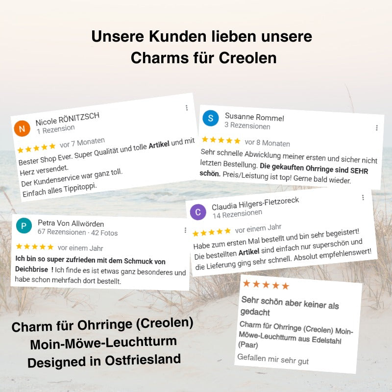 Charm für Ohrringe (Creolen) Moin-Möwe-Leuchtturm aus Edelstahl (Paar)