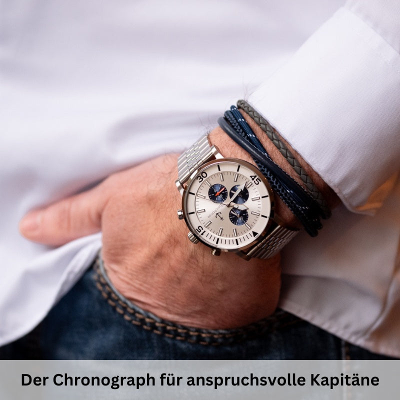Chronograph Seegang (Herren) 45mm silber-weiß-blau